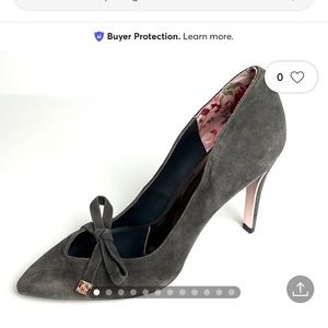 Ted Baker London Gray Suede Pointed Toe Bow Pumps